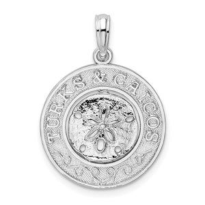Sterling Silver Small Travel Textured Turks Caicos Sand Dollar Necklace Pendant